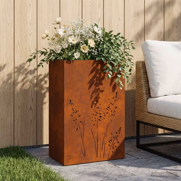 Vaso da giardino vidaXL in acciaio Corten color marrone L: 50 cm, P: 30 cm, H: 75 cm