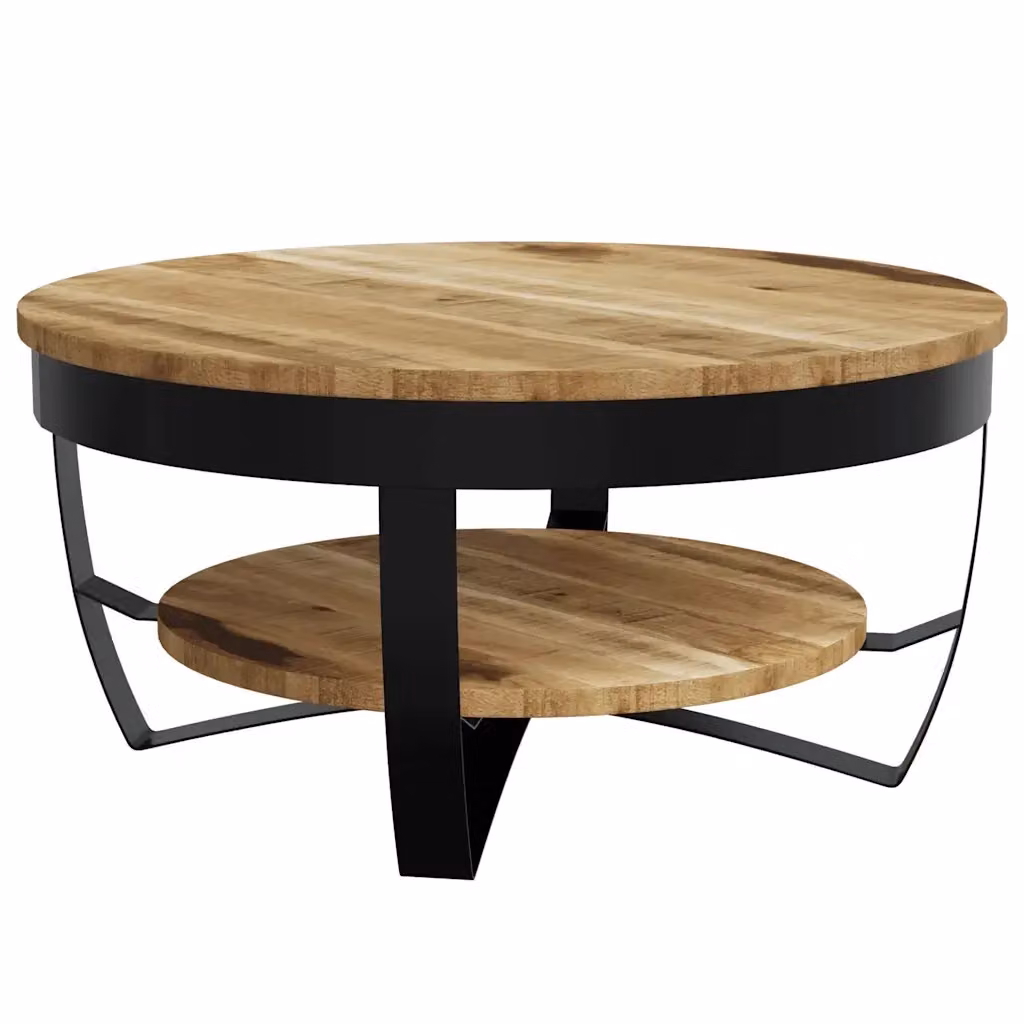 Tavolino da salotto rotondo vidaXL in legno di mango e metallo, marrone, L: 65 cm, P: 32 cm, H: 32 cm – 2