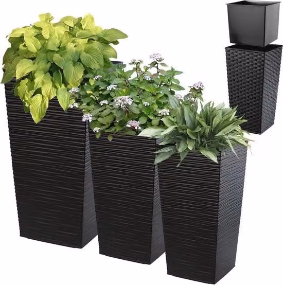 Set di 3 Vasi Resistenti alle Intemperie per Interno e Esterno – Vasche per Piante in Plastica con Design Minimale