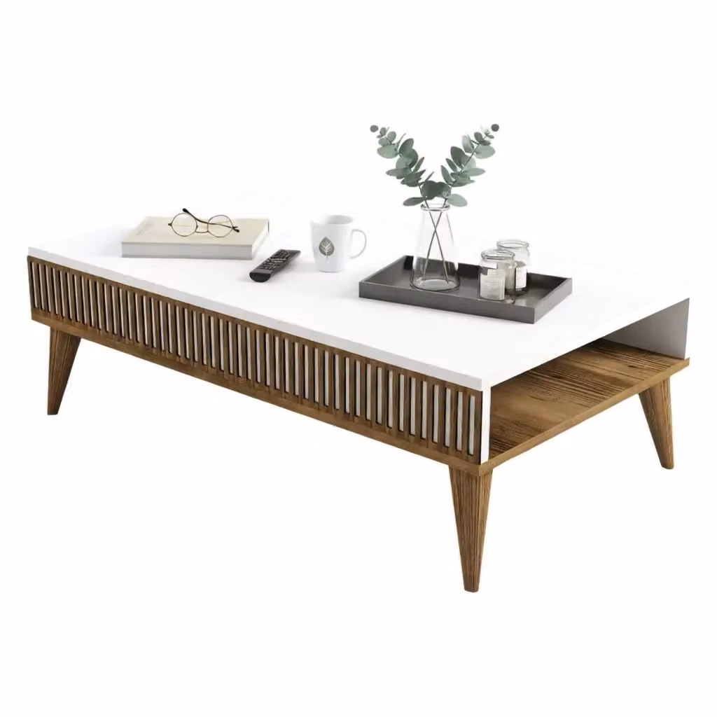 Tavolino da salotto Atrani DMORA moderno rettangolare, Noce e Bianco, L: 105 cm, P: 60 cm, H: 35 cm – 2