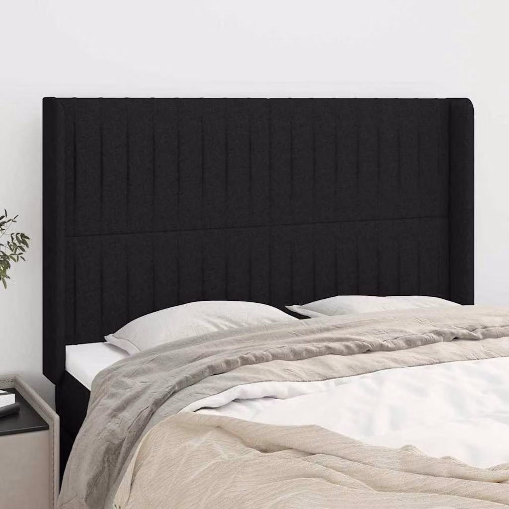 Testiera ad orecchio vidaXL in tessuto nero con struttura in legno L: 147 cm, P: 16 cm, H: 118/128 cm – 1
