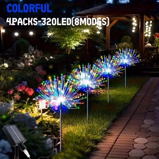 Set di luci solari da terrazza con sensore di luce intelligente, 8 impostazioni, adatto per esterni, piscine, vialetti, campeggio e matrimoni.