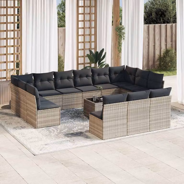 vidaXL Set Divani da Giardino a Forma di U con Cuscini Grigio Moderno