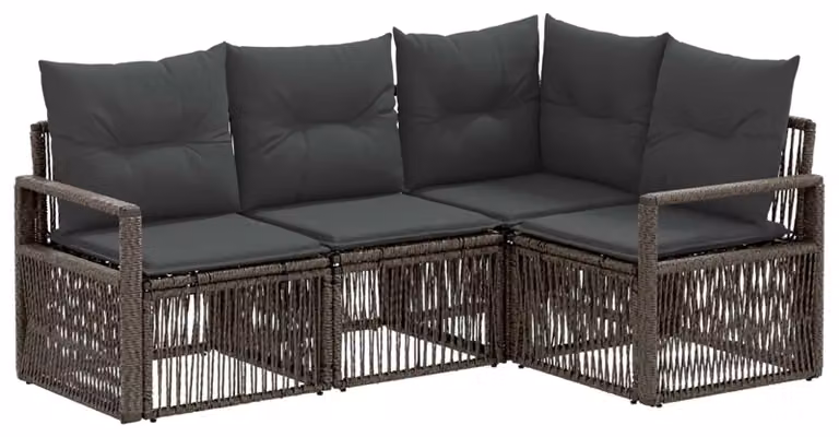 Set di divani da giardino, 4 pezzi, colore grigio, in rattan sintetico