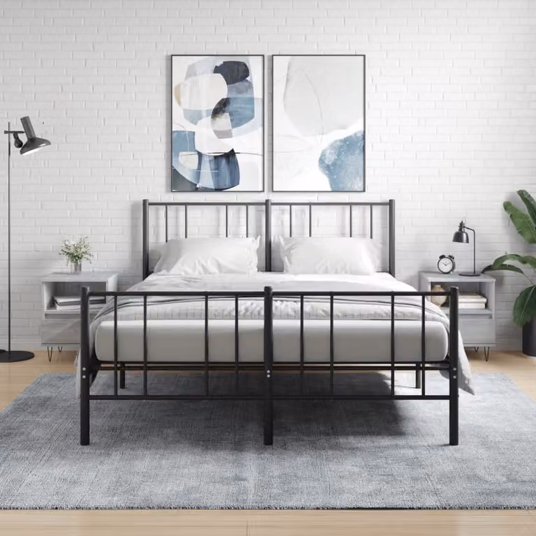 Set di 2 comodini sospesi vidaXL in legno e metallo, colore grigio, L 40 cm x P 35 cm x H 50 cm