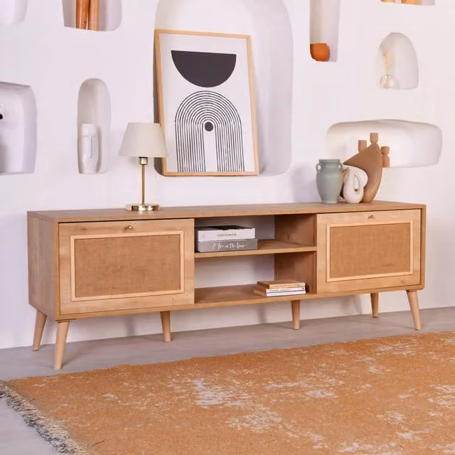 Leffe, Mobile Porta tv un Ripiano, 180x41x55h cm Marrone Rovere