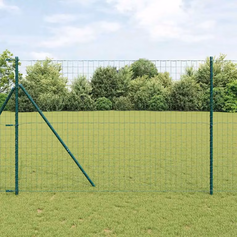 Recinzione in acciaio rivestita in PVC verde vidaXL con fissaggio a terra, L: 10 m, H: 1,5 m