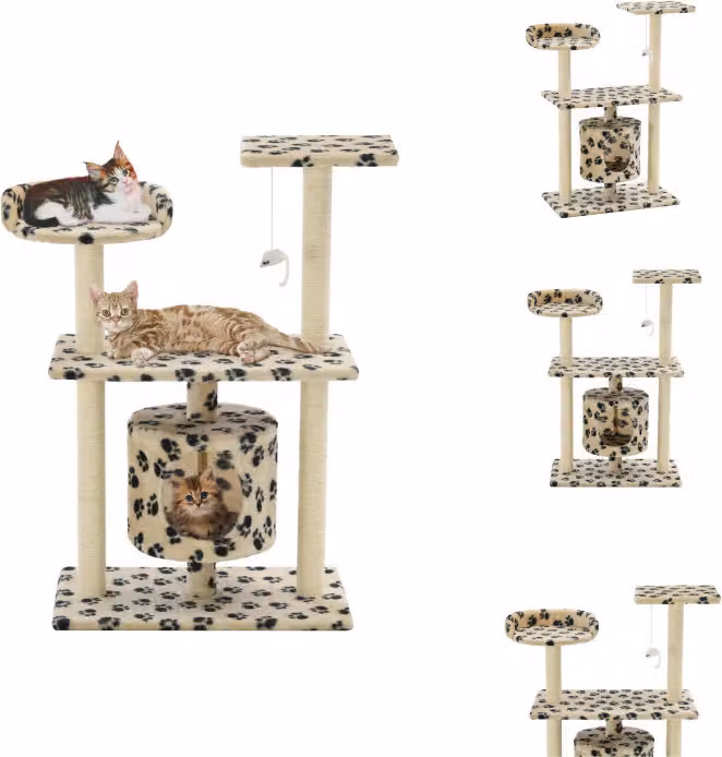 vidaXL Tiragraffi per gatti in sisal 95 cm Beige con stampa di zampa - Tiragraffi