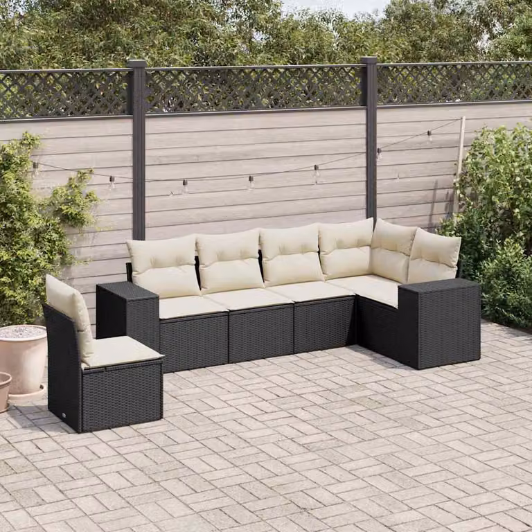 vidaXL Set Divano da Giardino a L composto da 6 pezzi con Cuscini, Polyrattan e Acciaio Nero