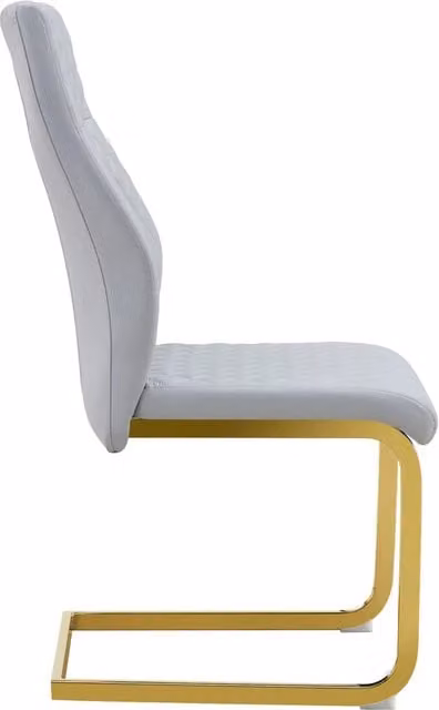 Set di 2 sedie da pranzo con schienale alto, rivestimento in PU grigio chiaro con motivo a rombi e struttura metallica antiscivolo color oro