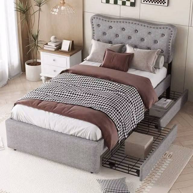 letto imbottito mdf grigio 90 x 200 cm