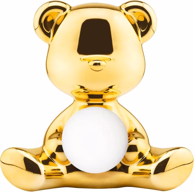 Lampada da tavolo ricaricabile Qeeboo Teddy Girl in metallo con telecomando, colore oro e bianco