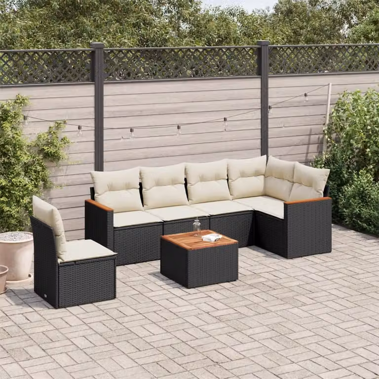 vidaXL Set Divani da Giardino a L con Cuscini 7pz in Polyrattan Nero e Bianco