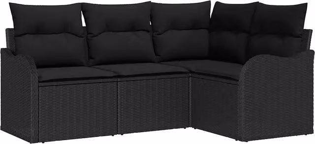 Set Divano da Giardino con archiviazione 4 pz | Set Salotto da Giardino Nero polyrattan