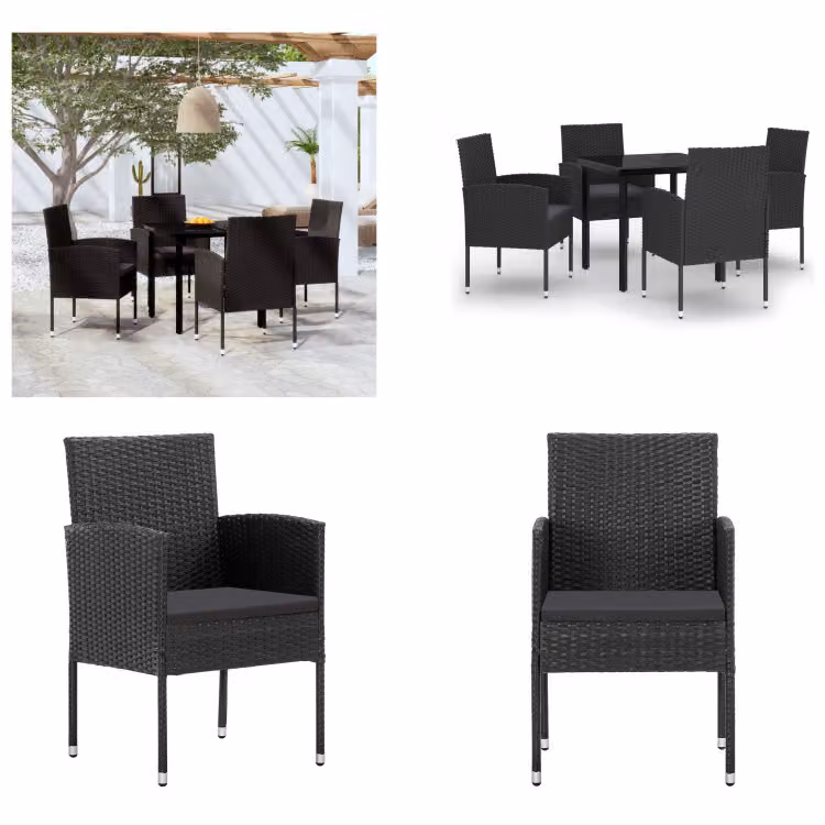vidaXL Set da pranzo da giardino 5 pezzi nero - Set da pranzo da giardino - Set da pranzo in polirattan - Set da pranzo da esterno