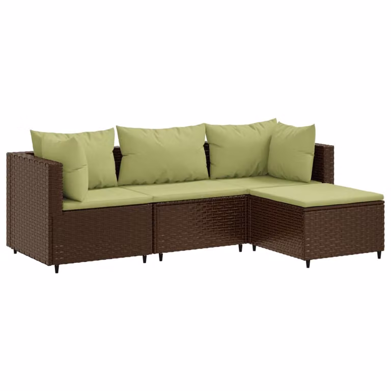 Set Mobili da Giardino 4 pz con Cuscini in Polyrattan Marrone