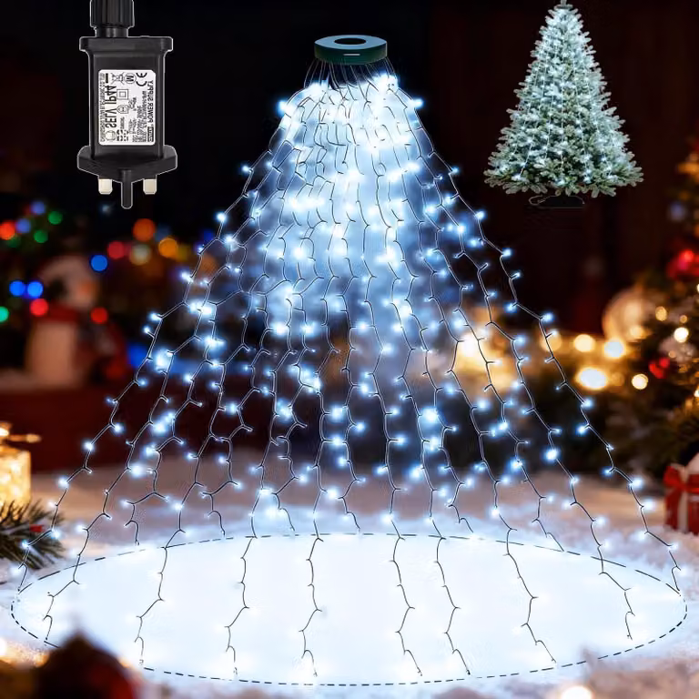 Catena luminosa a LED, 400 luci, 2 metri, forma a stalattiti, alimentazione a corrente, 8 modalità, luce bianca fredda