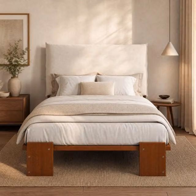 Letto singolo 90x200 cm marrone scuro in legno con testiera imbottita, senza materasso