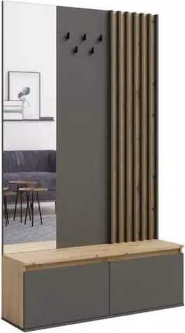 Mobile da ingresso con appendiabiti e specchio 120 cm - quercia chiara e grigio antracite - Collezione Mone