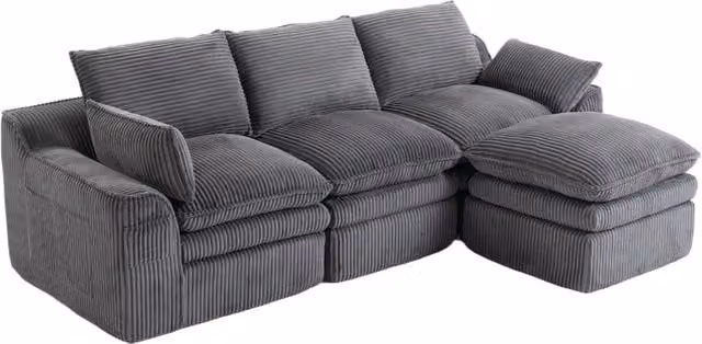 Divano modulare 3 posti con pouf 263x167x85 cm in velluto a coste grigio scuro