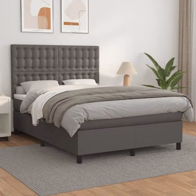 Letto a molle con materasso ibrido vidaXL in similpelle grigia e bianca L/P/H: 140 x 200 x 128 cm – 1