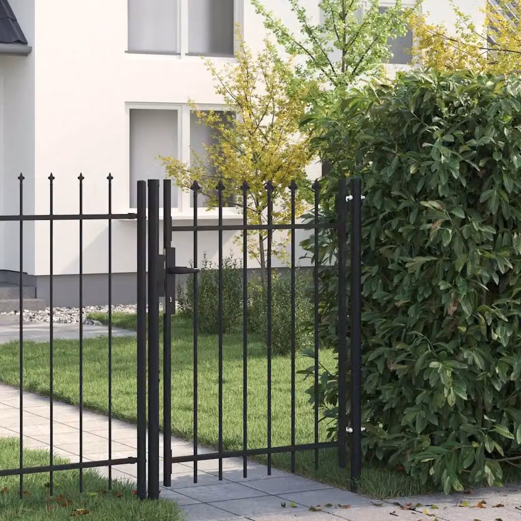 vidaXL Cancello per recinzione BOXTEL a singola anta con punte in acciaio, Nero e Grigio, L: 100 cm, H: 120 cm – 1