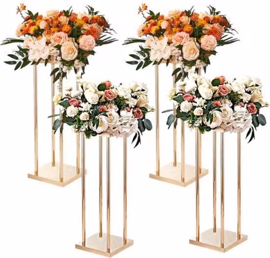 Set di 4 vasi quadrati per piante 20 x 20 x 80 cm supporto per piante tavolino supplementare moderno supporto per piante in metallo lamellare supporto per piante metallico supporto per piante per la decorazione di bar, hotel, ristoranti e caffè