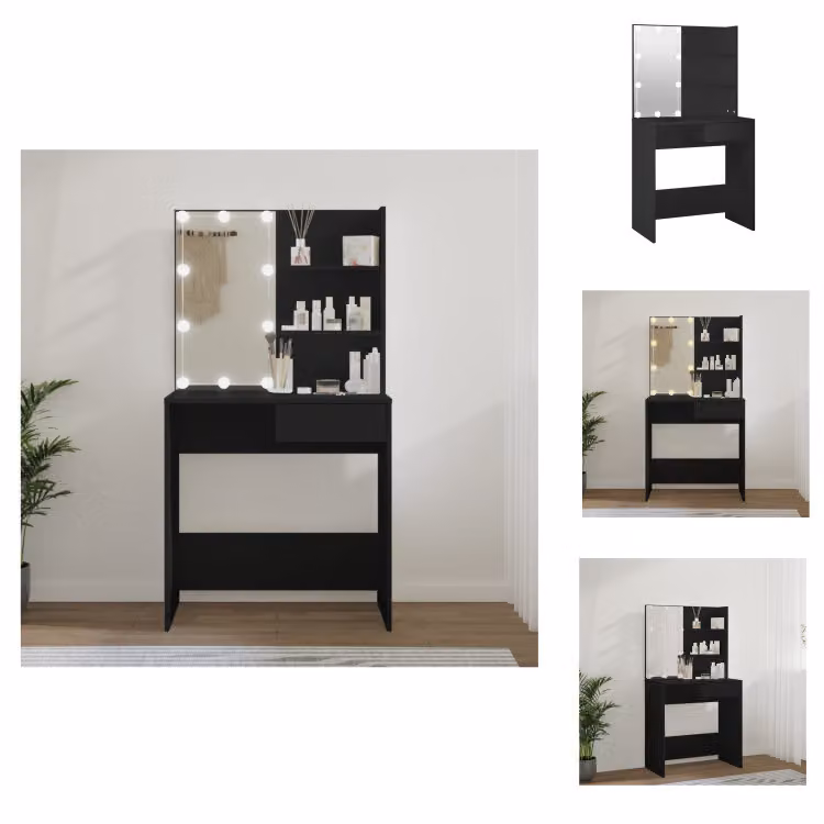 vidaXL Tavolino da toilette con luci LED nero 74,5x40x141 cm - Tavolini da toilette