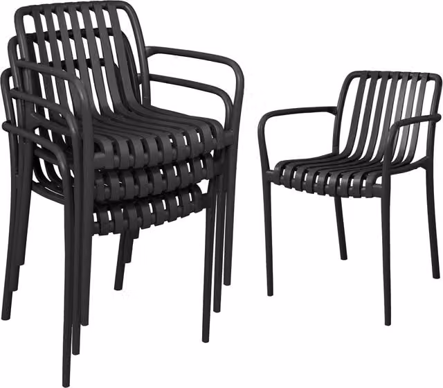 Set di 4 Sedie da Patio Impilabili, Sedie da Pranzo per Esterni con Schienale Curvo, Seduta con Listelli e Braccioli