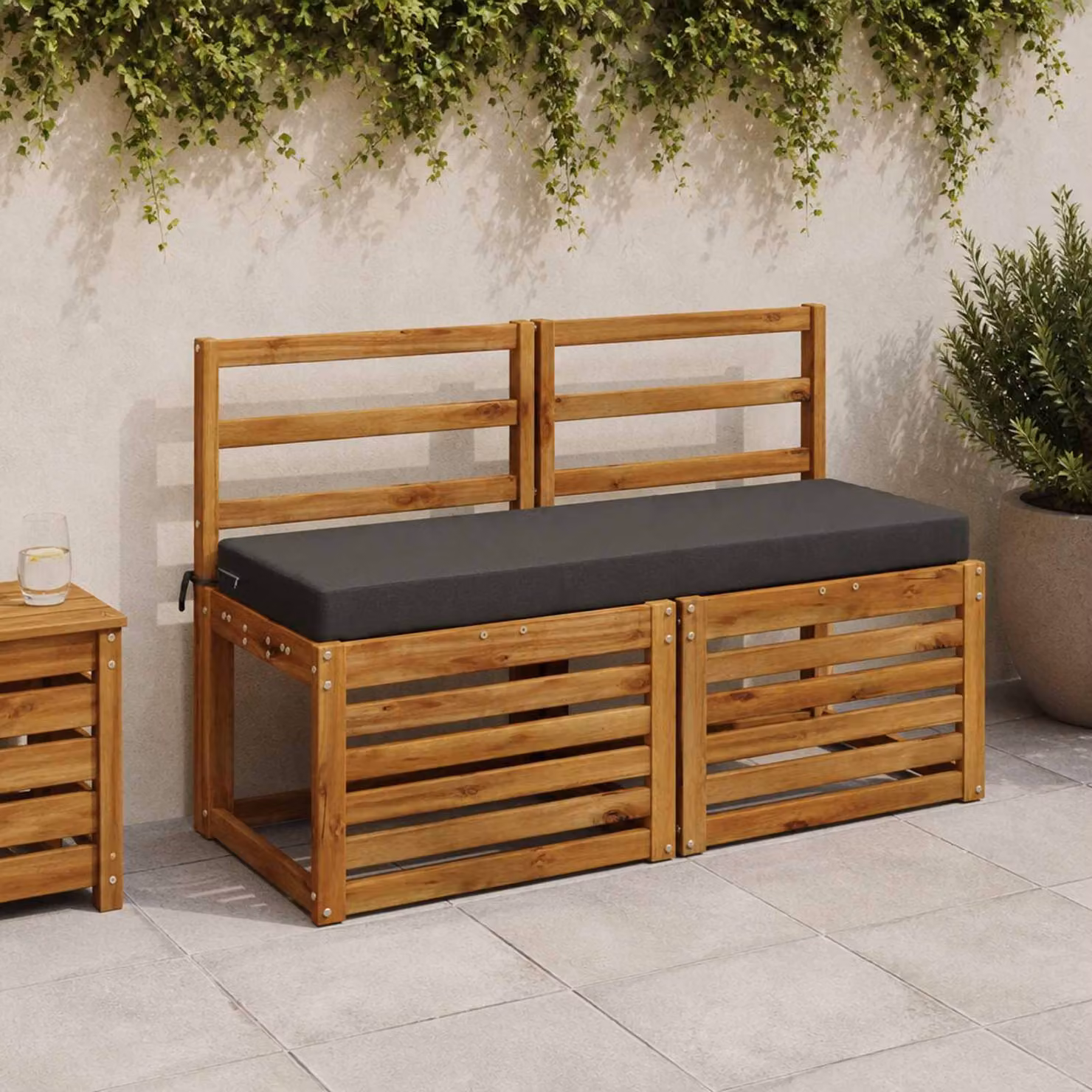 Set di 2 cuscini per panchina vidaXL in poliestere antracite con rivestimento lavabile e resistente ai raggi UV