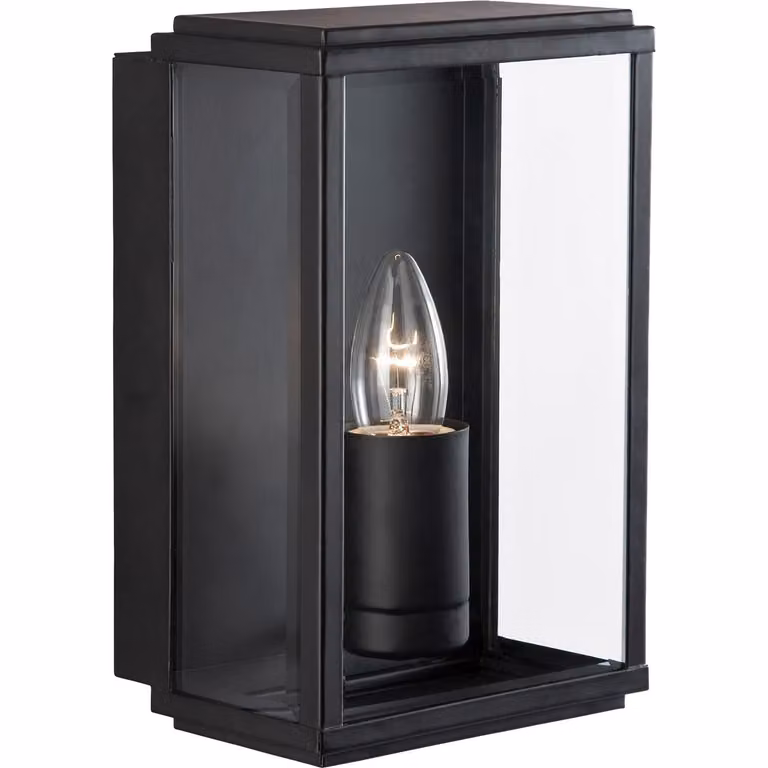 Applique Contemporanea Scatola Acciaio Nero Vetro 1 Luce E27