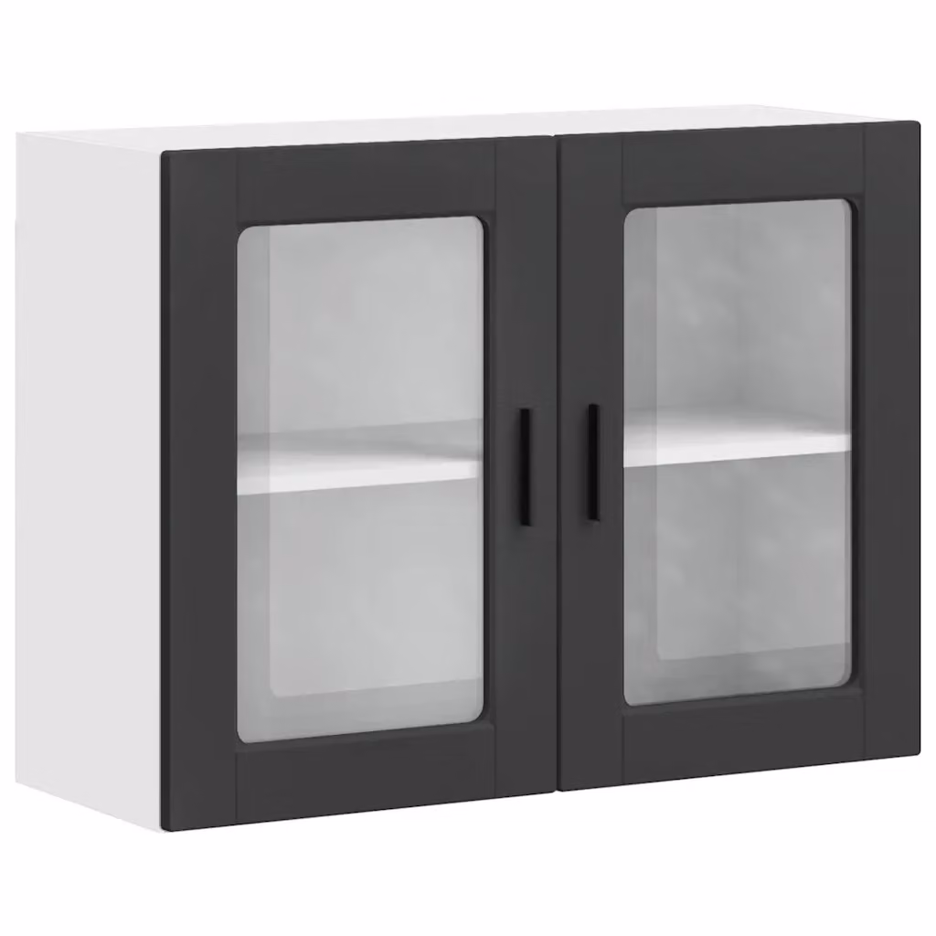 Pensile da cucina e soggiorno vidaXL moderno con ante in vetro e ripiani interni, bianco e nero, L: 80 cm, H: 60 cm, P: 31 cm – 2