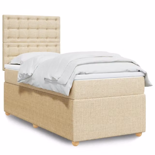 Letto Ibrido vidaXL con Giroletto a Molle e Materasso in Tessuto Beige e Bianco L/P: 100 x 200 cm