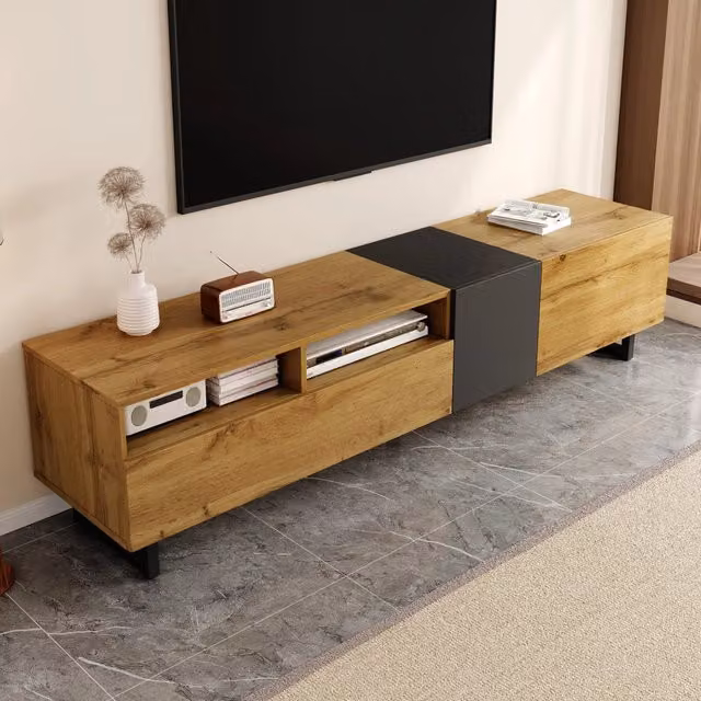 Mobile TV a 3 Ante e 2 Ripiani ¨C MINIMAL ¨C Legno Retro, Gambe in Metallo