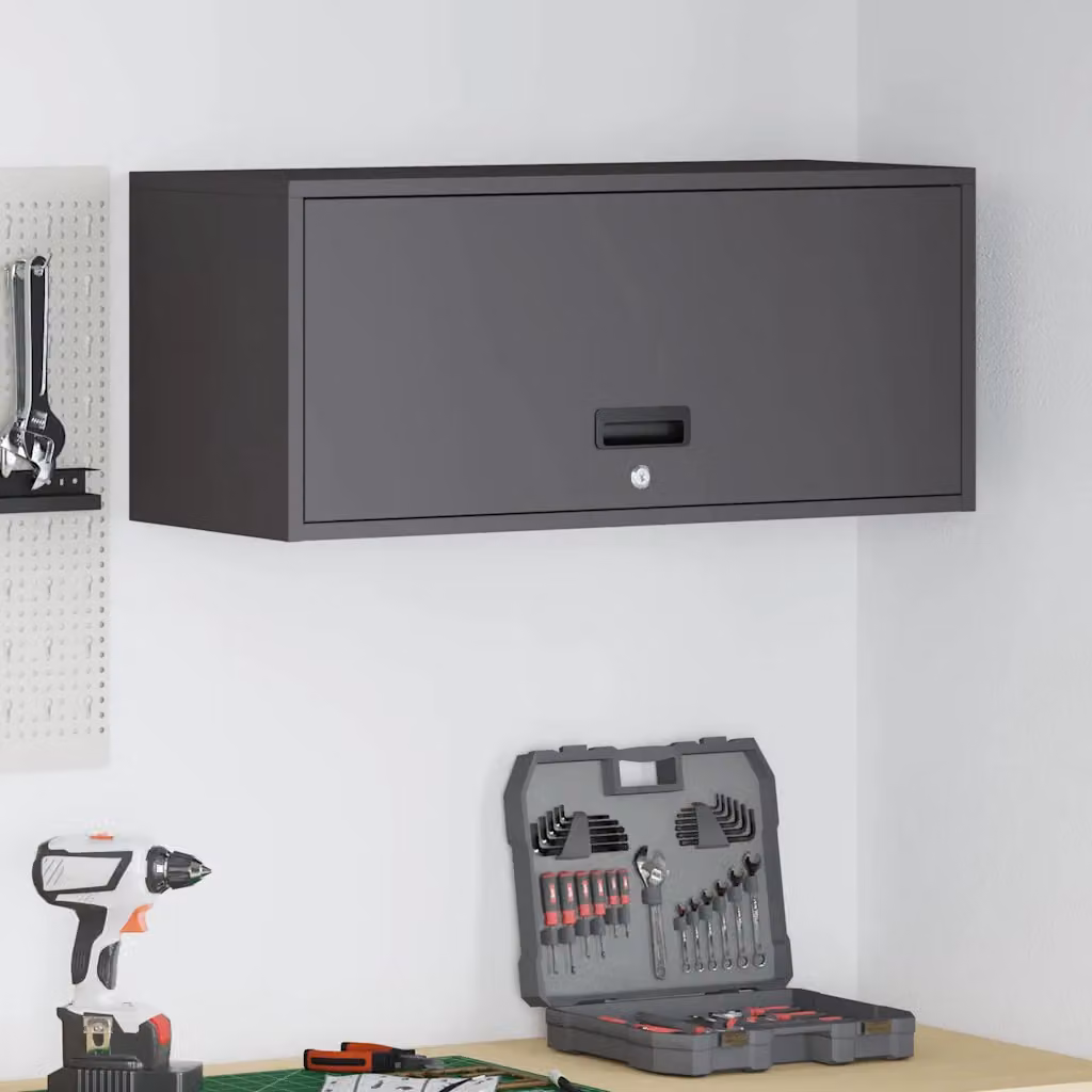 Armadio a muro per garage vidaXL Nero con serratura e ante a battente L/P/H: 80 x 33 x 35 cm