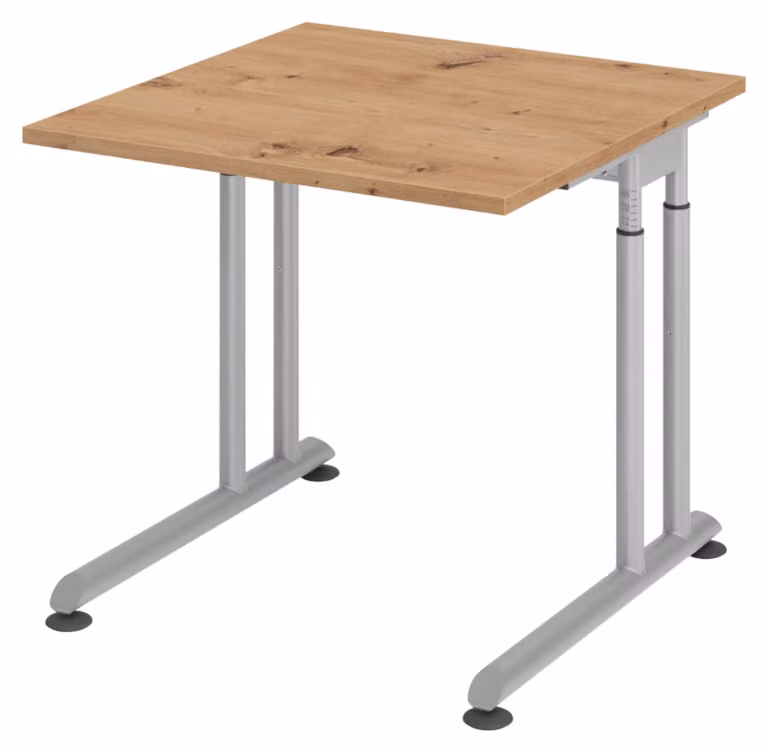 bümö Scrivania Serie-Z - Struttura: argento, Decorazione: rovere nodoso, Dimensioni: 80 x 80 cm