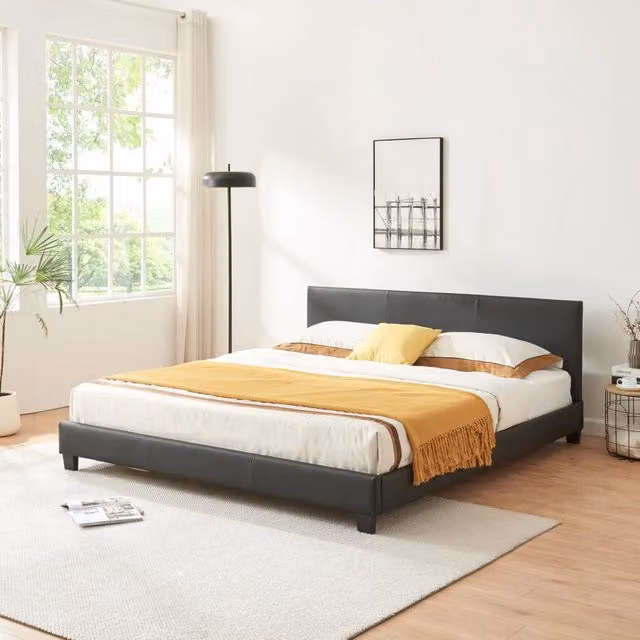 Letto Matrimoniale Corium con Testiera Alta e Rivestimento in Similpelle Nero, L/P: 160 x 200 cm