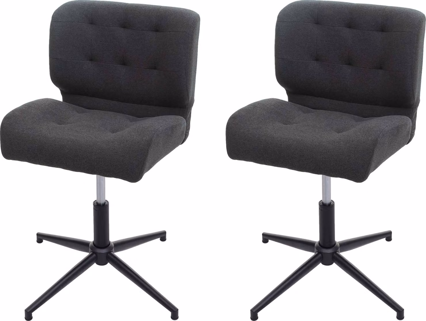 set di 2 sedie da pranzo HWC-H42, sedia girevole, girevole regolabile in altezza ~ tessuto/tessuto grigio scuro, base nera
