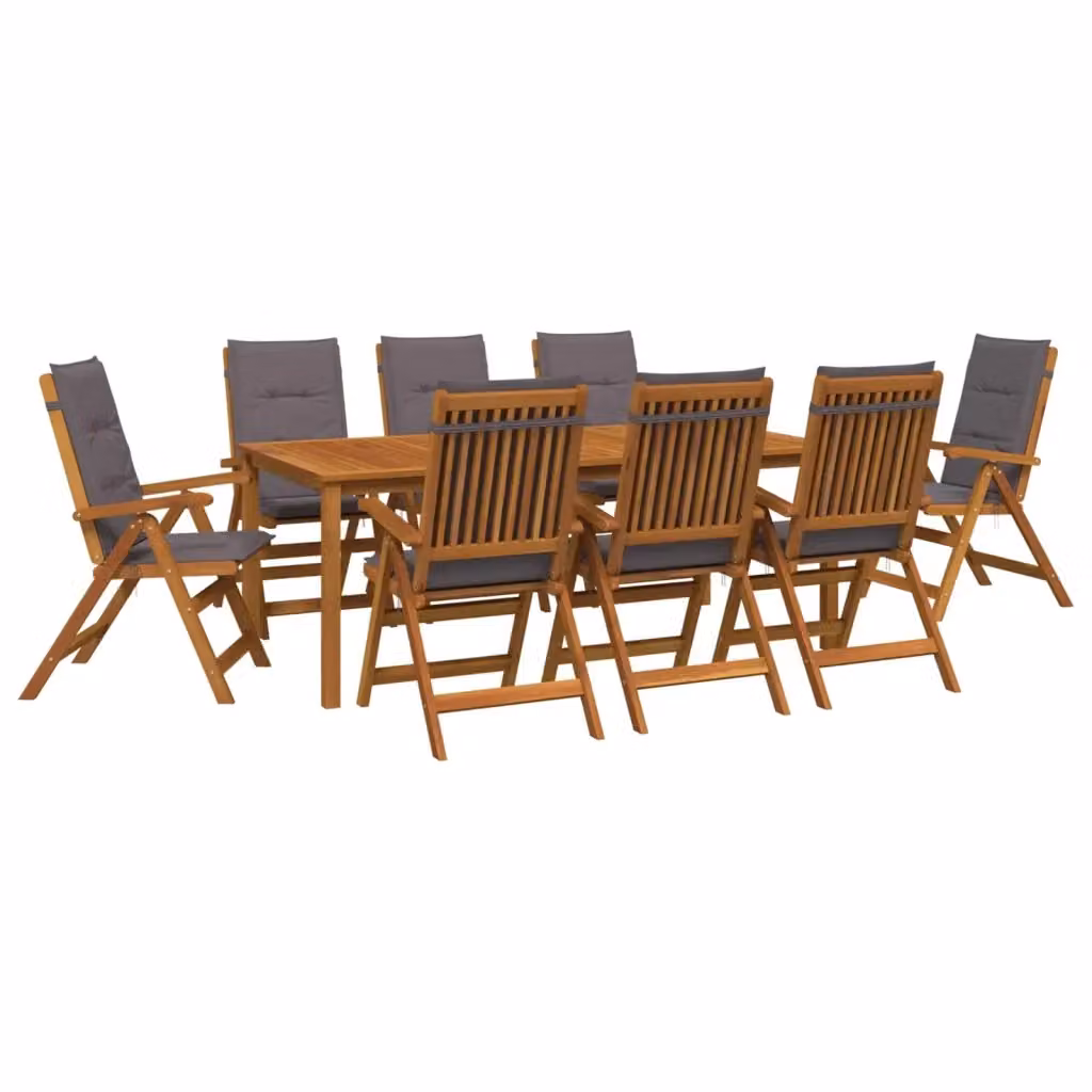 Set da pranzo da giardino vidaXL in legno di acacia marrone con 9 pezzi e cuscini rimovibili – 2