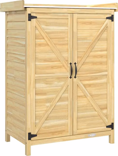 Outsunny Armadio da Giardino in Legno con Piano in Acciaio, Ripiani e Ganci, 71.5x39x95 cm   Aosom Italy