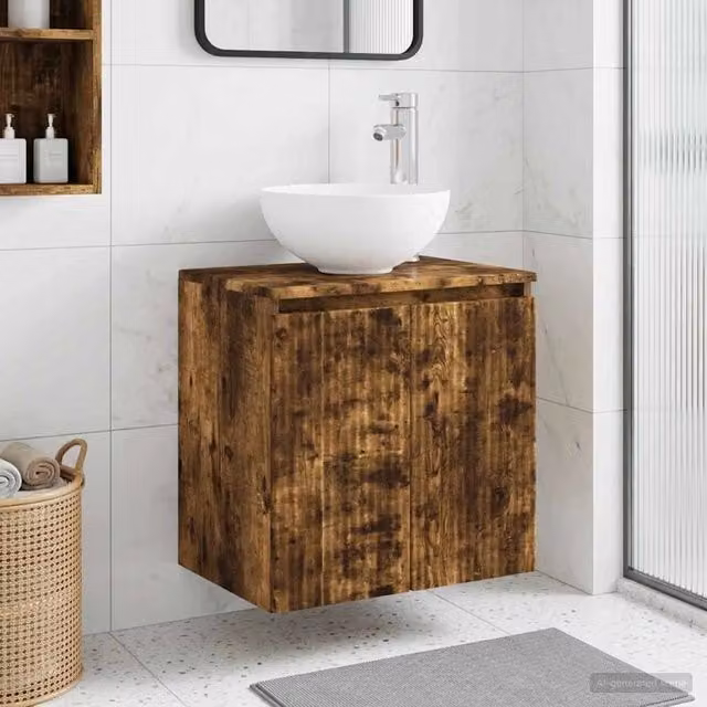 Mobile Lavabo da Parete Moderno vidaXL in Rovere Fumo Marrone L: 49,5 cm, P: 35 cm, H: 63 cm – 1