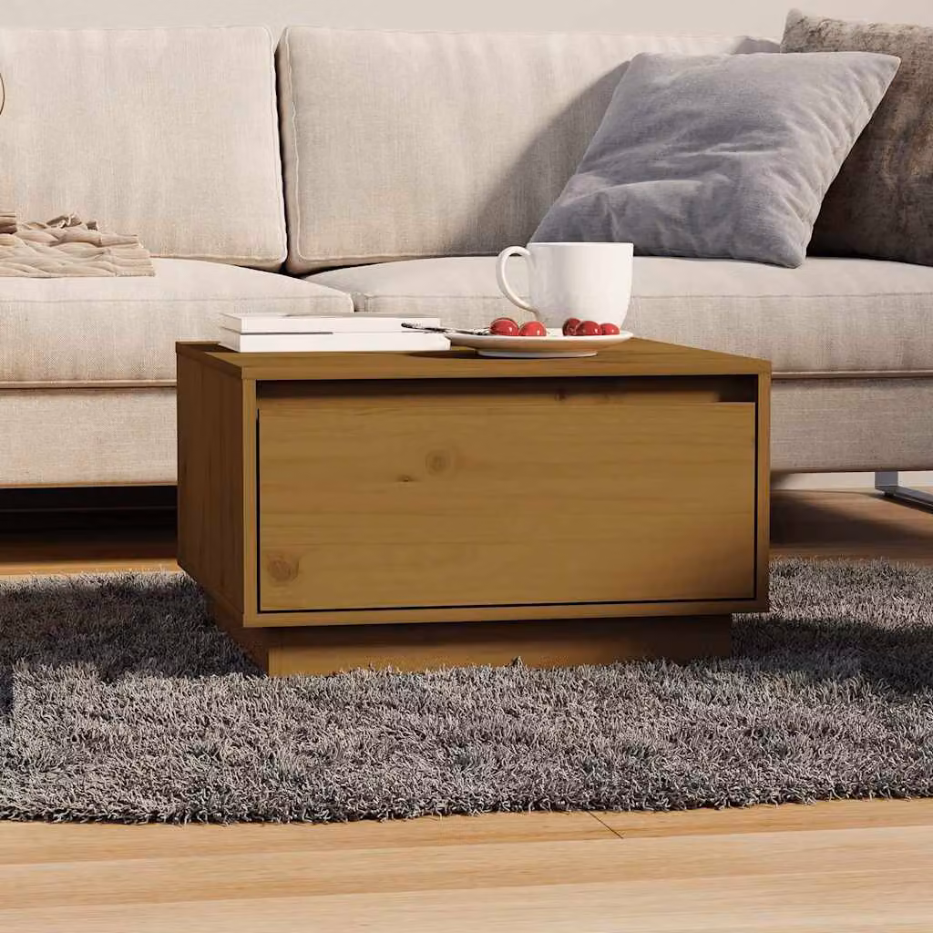 vidaXL Tavolino da Salotto Moderno in Legno Massello di Pino, Colore Marrone, L 55 cm x P 56 cm x H 32 cm