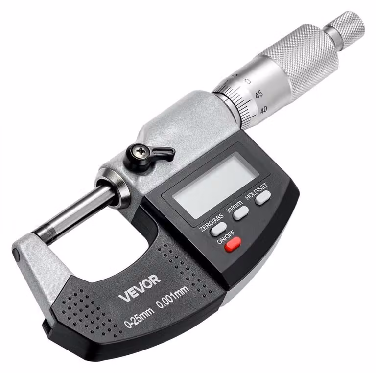 Micrometro digitale, campo di misura 0-25,4 mm, risoluzione 0,001 mm, punta in metallo duro