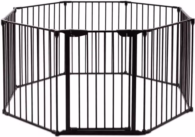 Cancelleto di Sicurezza, Barriera Protettiva per Camino Bambini Animali Domestici Scale, Pieghevole, Inclussa Una Porta e 8 Elementi Laterali, in Ferro, 500x 74,5cm (Nero)