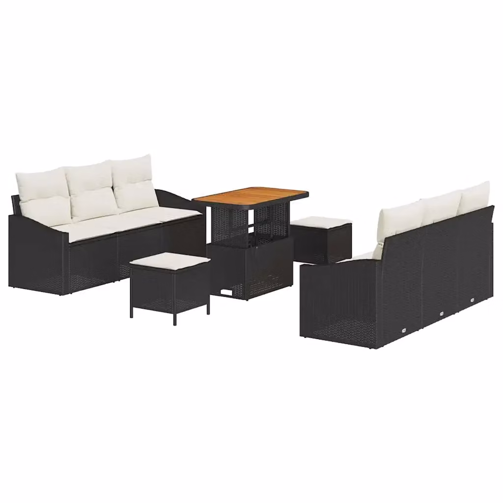 vidaXL Set Divano da Giardino a Forma di U in 9 Pezzi con Cuscini Nero e Beige – 2