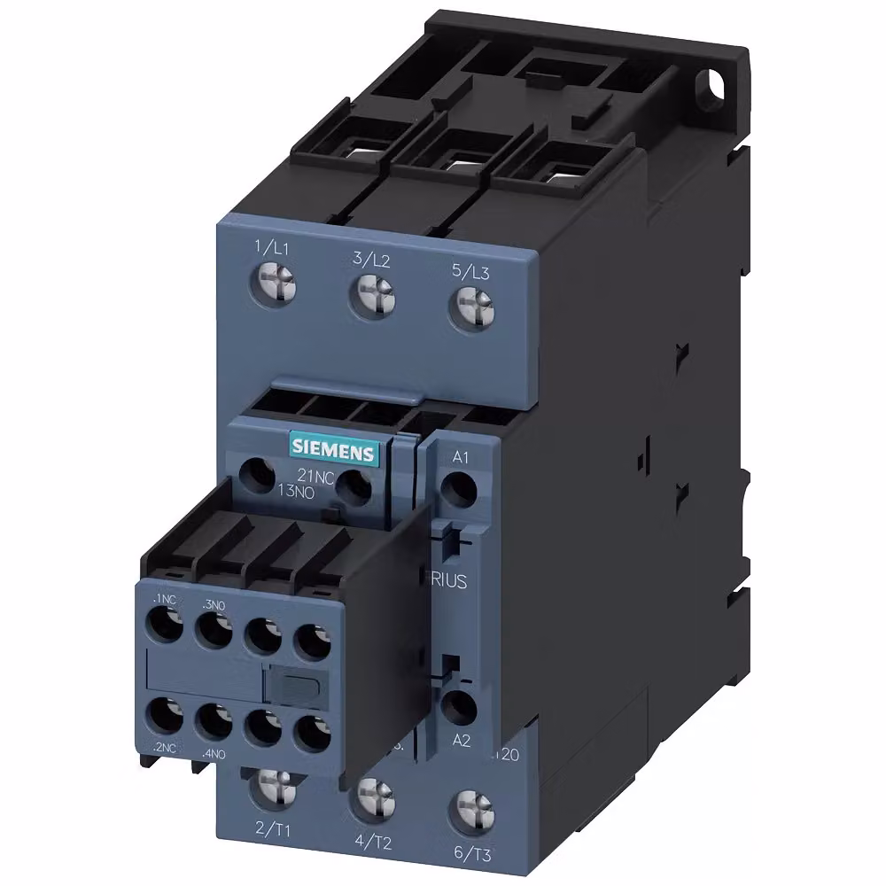 Contattore Siemens, AC-3e, 40 A/18,5 kW/400 V, a 3 poli, 24 V CC, 2S+2Ö, morsettiera a vite 3RT20351KB44