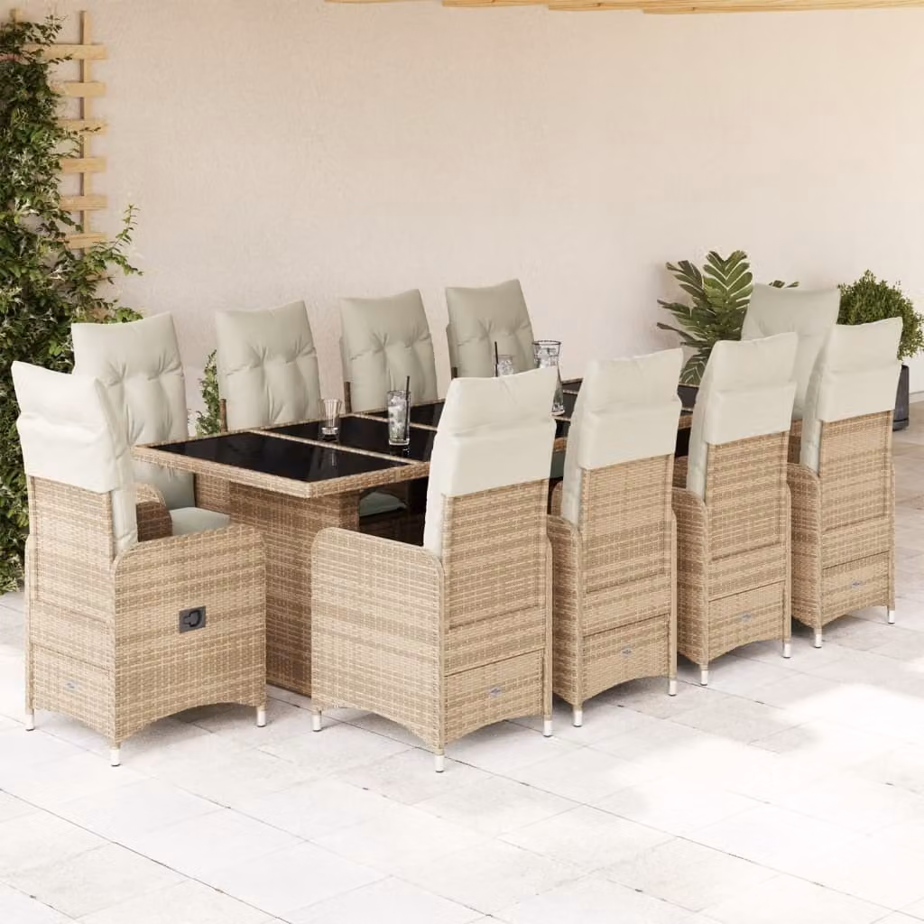 Maison Exclusive - Set Bistrò da Giardino 11 pz con Cuscini in Polyrattan Beige