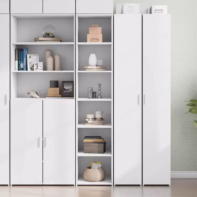 Credenza moderna bianca lucida vidaXL in legno e MDF, sospesa, L: 40 cm, P: 41 cm, H: 185 cm