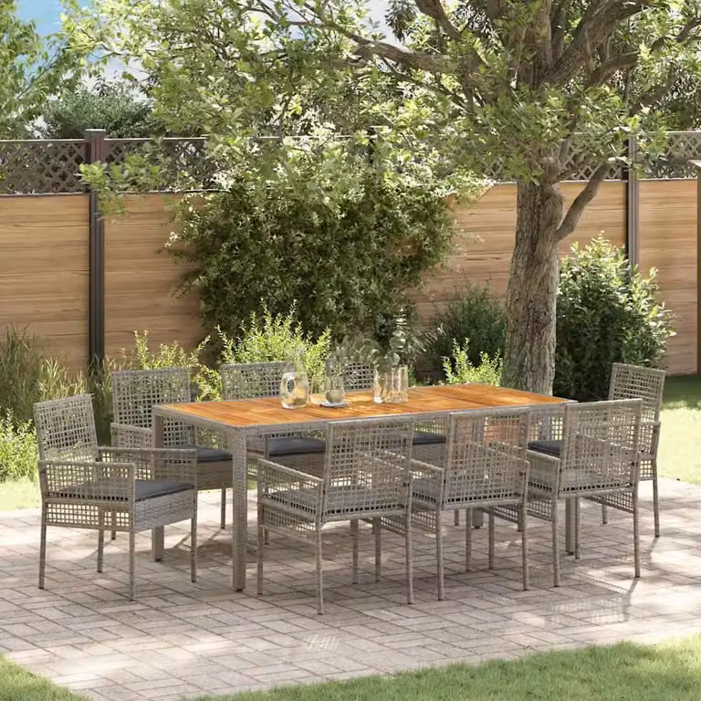 Set da pranzo per giardino e terrazza vidaXL in polyrattan e legno di acacia grigio, 9 pezzi
