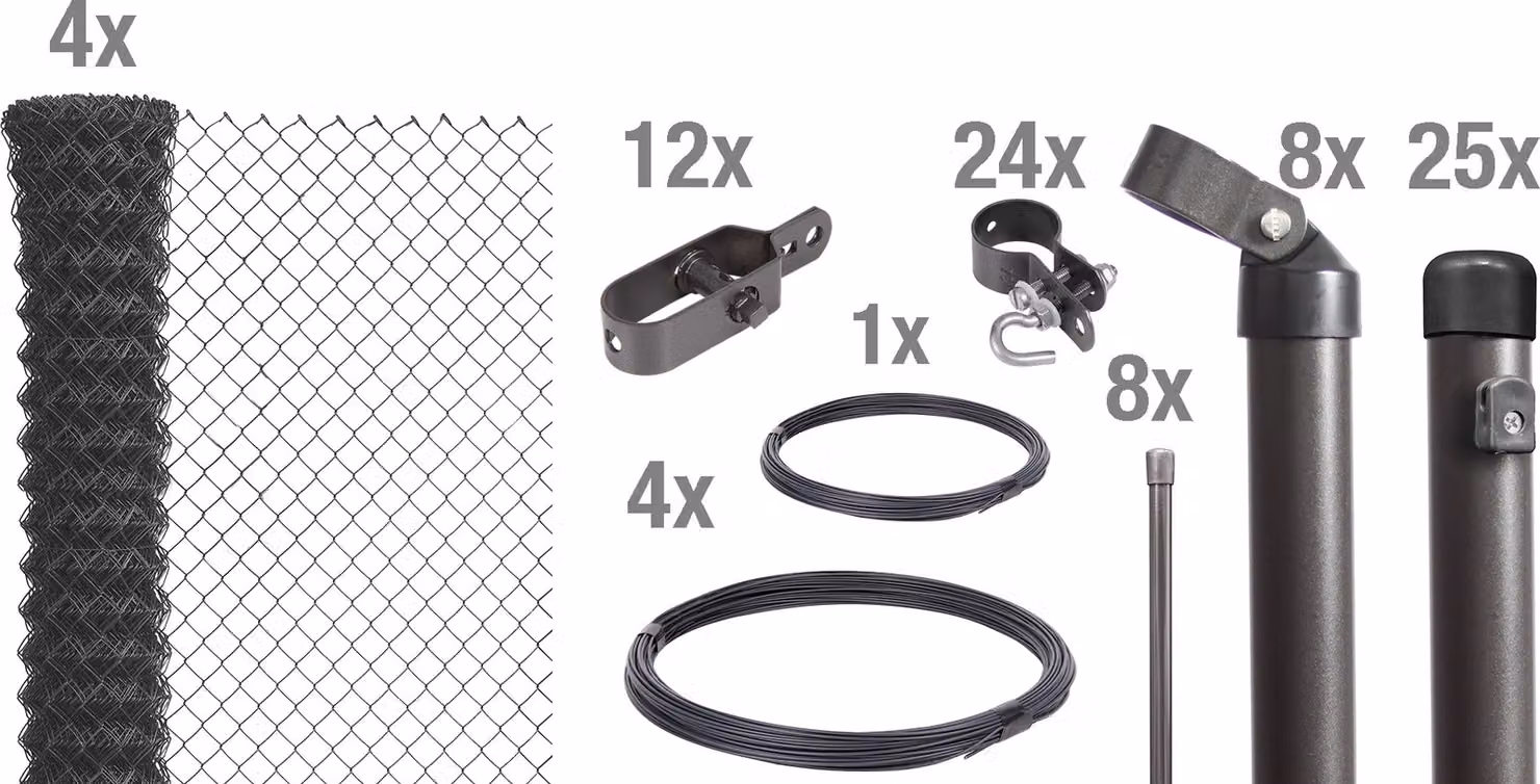 Alberts 635015 Recinzione in rete metallica come set completo di recinzione, per la posa in opera di calcestruzzo, antracite metallizzato, altezza 150 cm, lunghezza 60 m